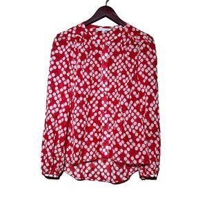 Trina Turk Women's Red Polka Dot Long Sleeve Blouse Size S